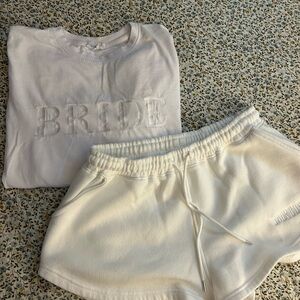 Six Stories matching White Bride Short Sleeve Tee and matching shorts both